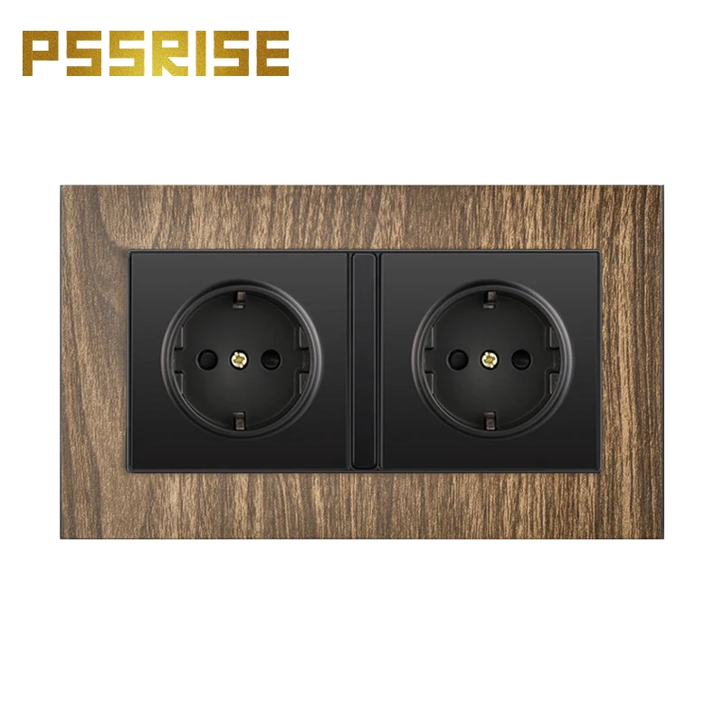 

PSSRISE Wall EU Power Socket, Wood Grain Aluminum Alloy Panel, 146*86mm, Bedroom Socket, 16A Wall Embedded Socket USB Socket