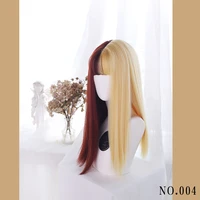 wig female long hair natural full headgear style net red lolita double long straight hair air bangs medium long hair wig