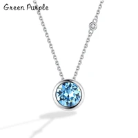 green purple 45cm round necklace pendant crystal zircon 925 silver light blue necklace for women elegant fine jewelry gifts