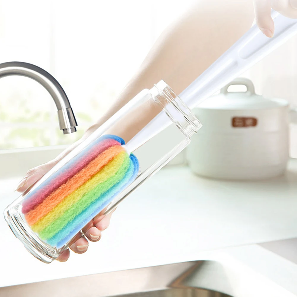 Botella de agua desmontable, taza, esponja de lavado de vidrio, organizador de cepillo de limpieza con mango, utensilios de limpieza, cepillo de vidrio-1