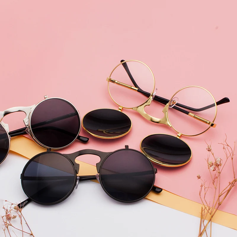 

Sunglasses Male 2020 Fashion 90s Vintage Double Wall Glasses Cover Luxury Designer Women Round Glasses Black Lenses for Driving