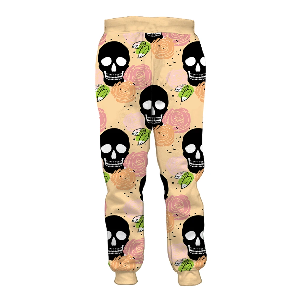 

Papertiger Green Leaves Red Flower Black Skull Print Fashion 3D Sweatpants