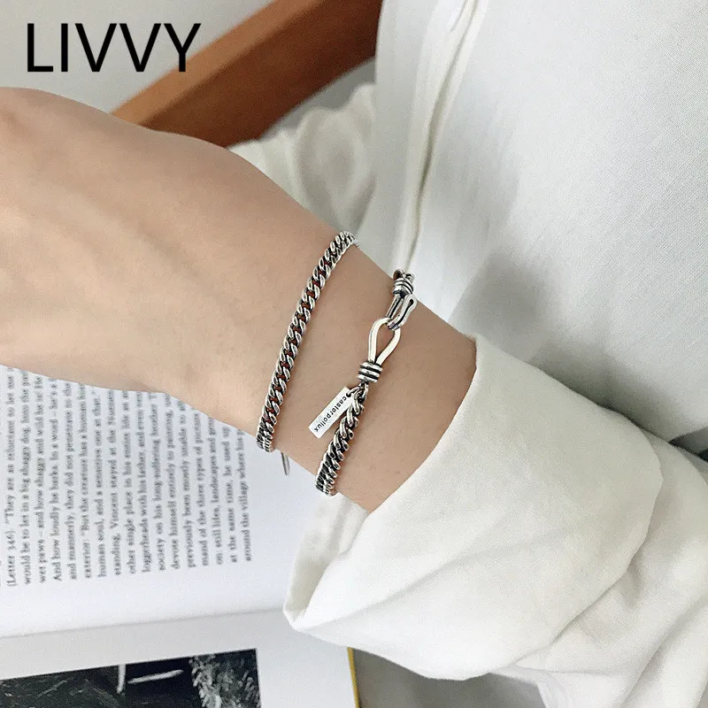 

LIVVYSilver Color Simple rectangular alphabetic label Party bracelet for For Women vintage Fashion Jewelry birthday gift