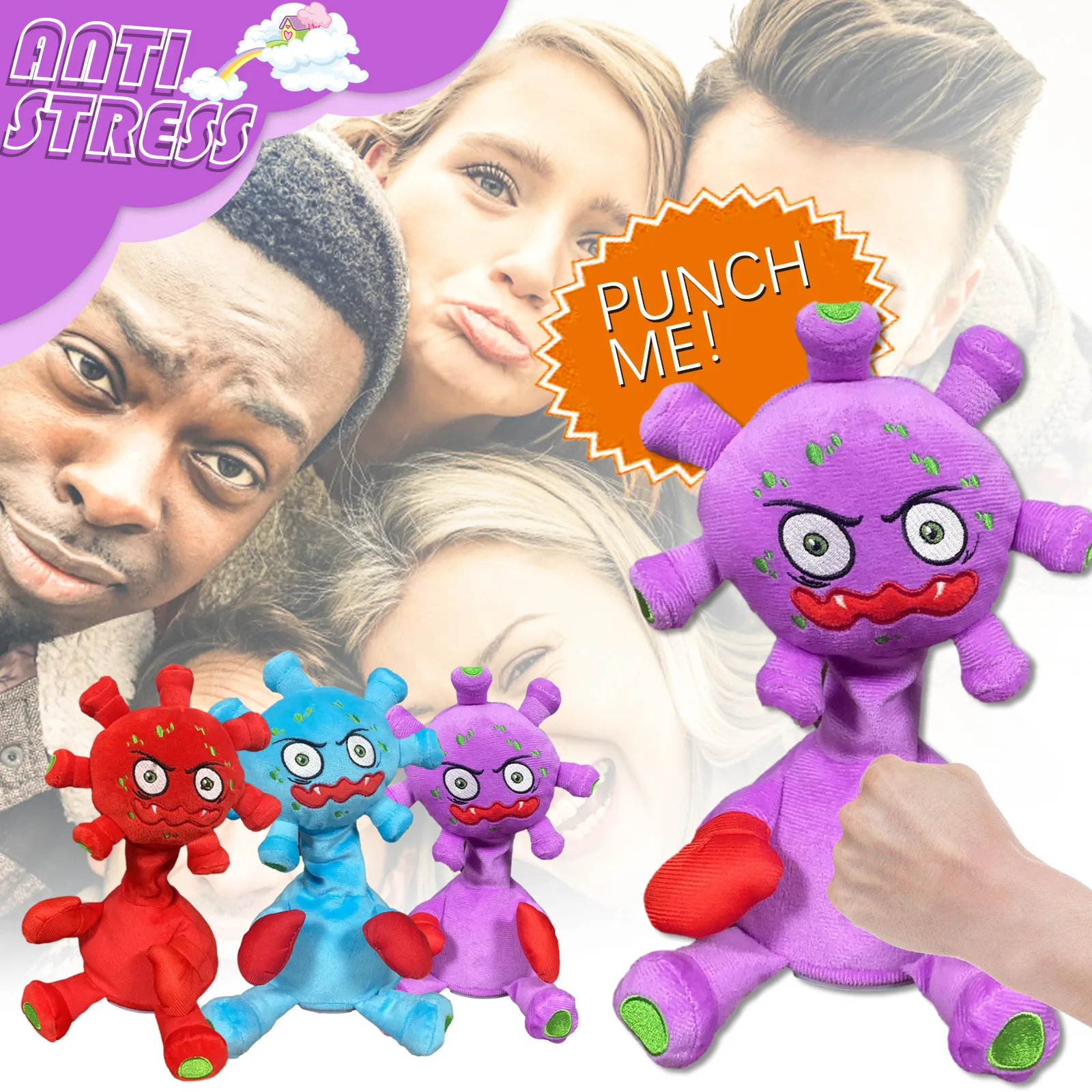 

Creative Boxing Decompression Toy Cartoon Electric Plush Toy Punch Villain Punch Me Creative Vent Screaming Doll Children Gift