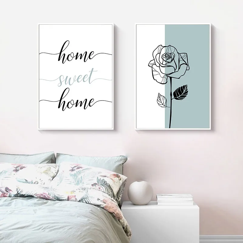 

Canvas Paintings Nordic Home Sweet Home Poster and print Rose Flower Wall Art Paintings Pictures for Living Room Home Decoration