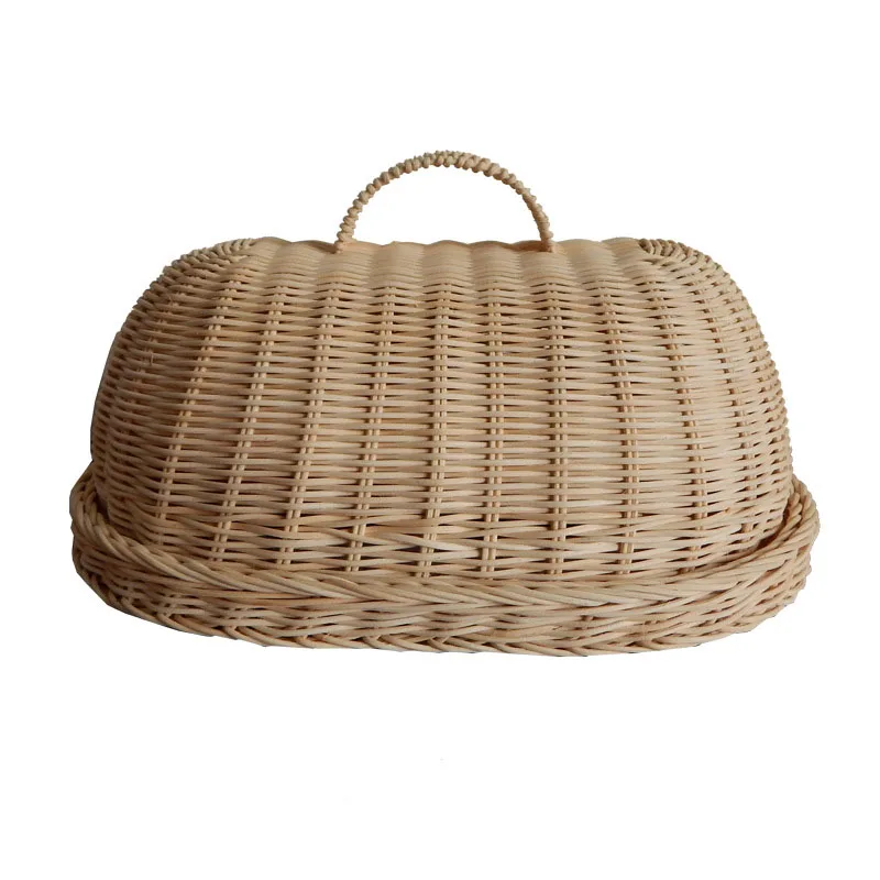 

Summer Rattan Food Cover Japanese Natural White Rattan Basket Bread Cake Fruit Storage Tray Breathable Organizer Kitchen Storage