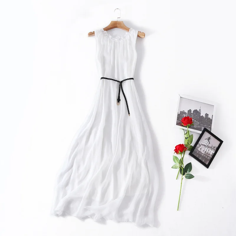 Женское длинное платье без рукавов летнее плявечерние из натурального шелка