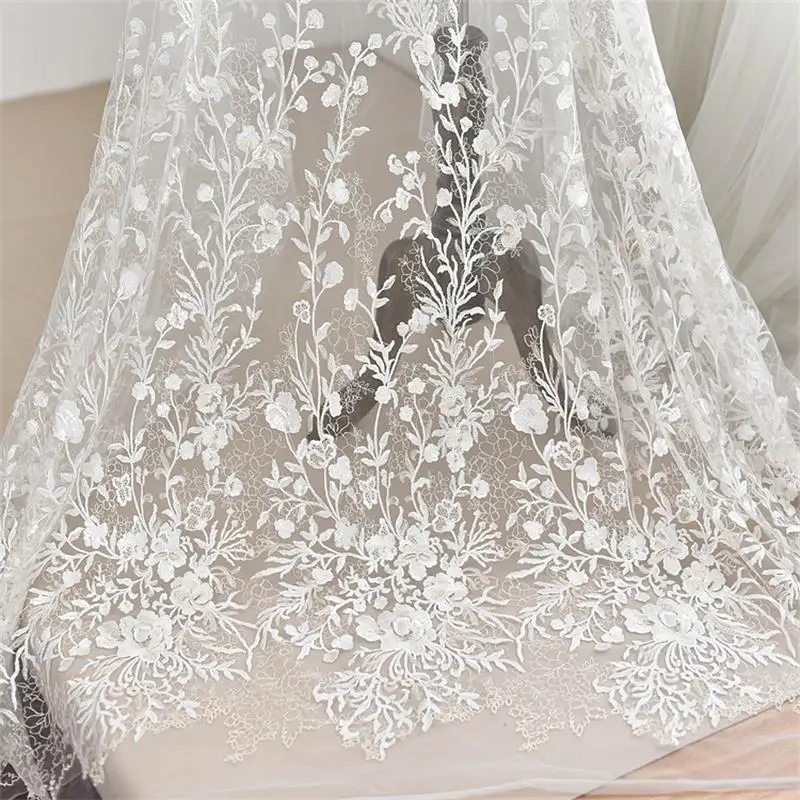 

Ivory White Embroidery Plum Flower Lace Fabric DIY Crafts Sewing Suppies Decoration Accessories For Garments V2499