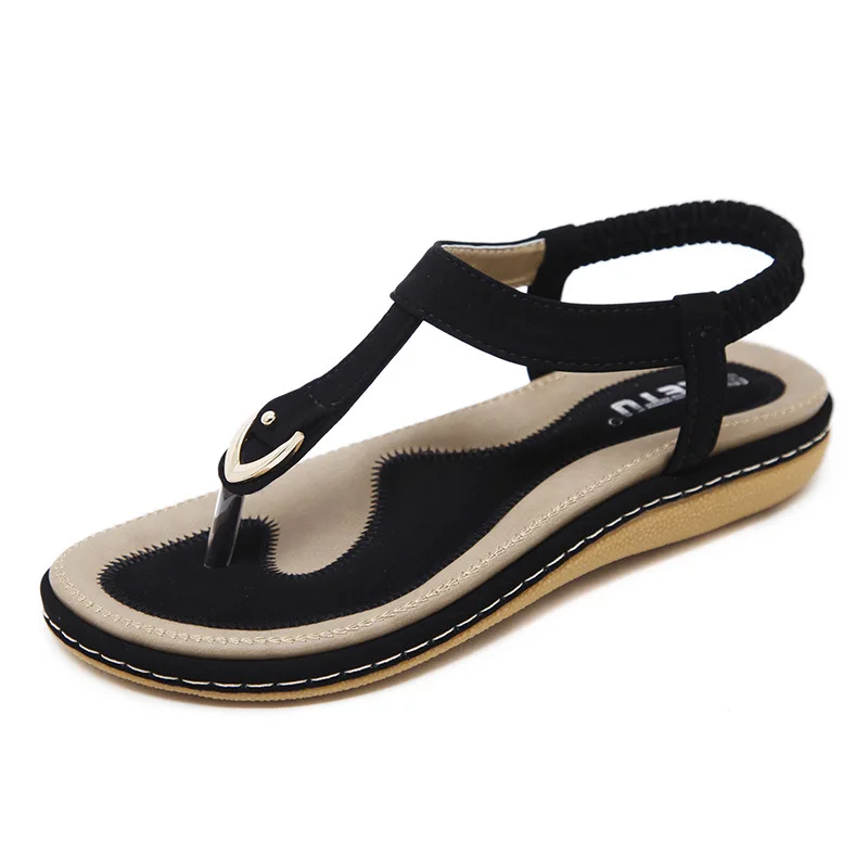 

Summer hot sale 2021 new women sandals leather metal 35-42 fashionable flat shoes with buckle casual beach shoes