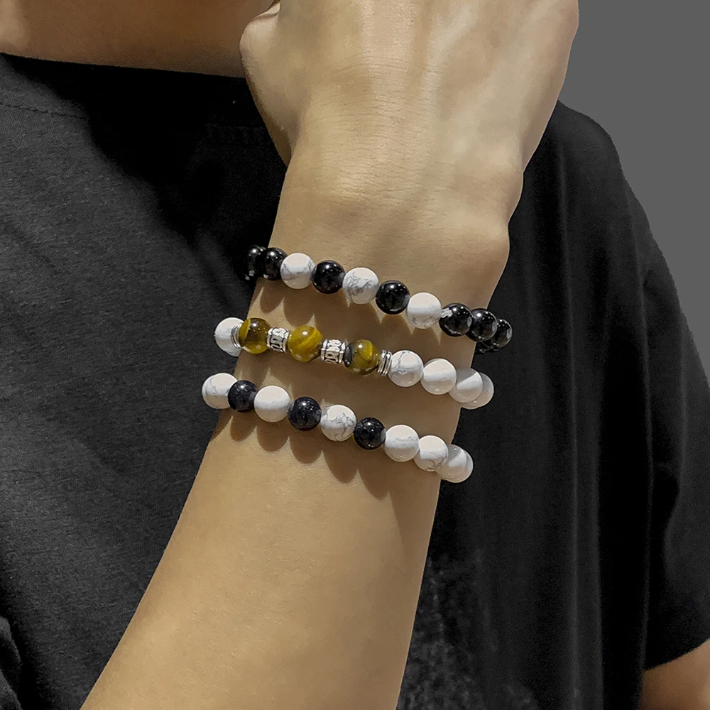 

Lacteo Neo Gothic Natural Stone Beaded Chain Bangle Bracelet For Women and Men 2021 Fashion Trendy Bracelet Jewelry Accessories