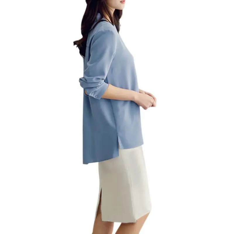 

Women Long-sleeved Bow Tie Shirt Loose Chiffon Shirt Solid Color Blouse Spring Autumn