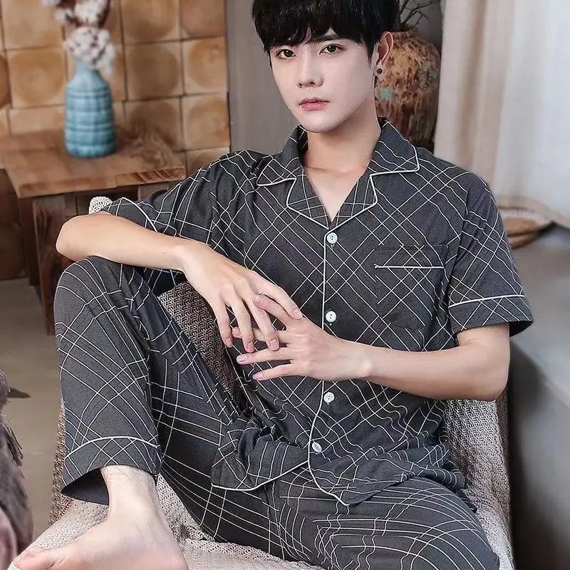 100% Cotton Pajamas Men's Summer Short-sleeved Men's Thin Section Spring and Autumn Long-sleeved Cotton Suit Home Wear