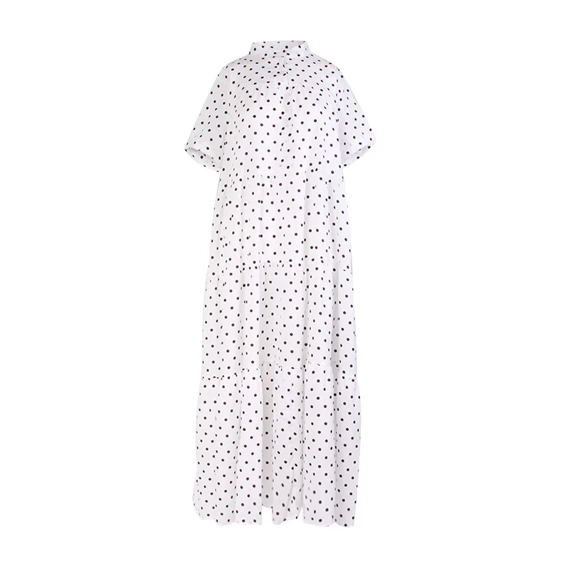 

New casual loose large size shirt skirt fashion academic style stand collar short sleeve long swing dress