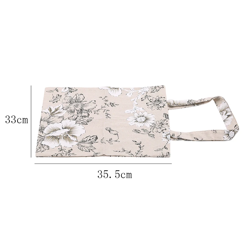 

2020 New Fashion Handmade Floral Big Flower Cotton Linen Eco Reusable Shopping Shoulder Bag Tote