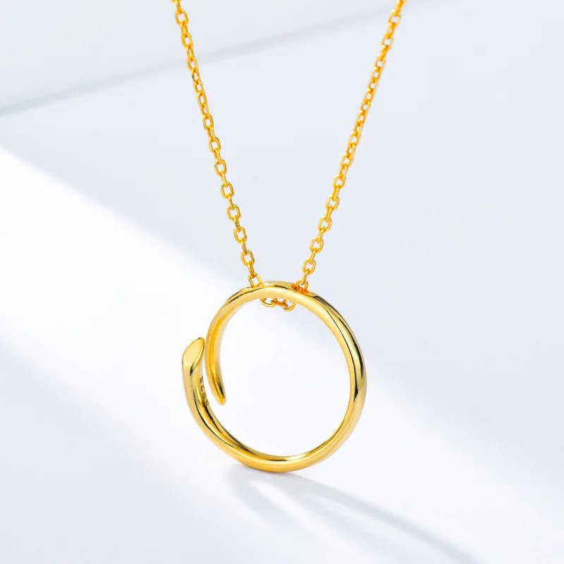 

Real Silver 925 Necklace Geometric Circle Pendants Two Color Colares Feminino Collares De Moda 2021 Women Accessories
