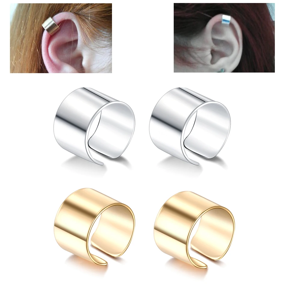 

2Pcs/lot Punk Steel Gold Color Ear Cuffs Clip Earrings for Women No Piercing Fake Cartilage Earring Body Jewelry Wholesale Gift