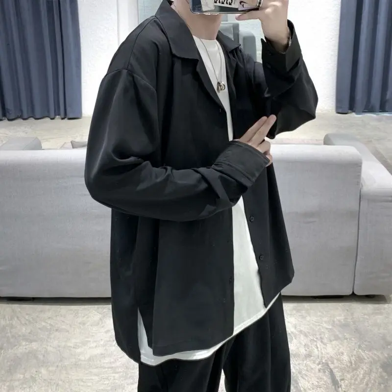 

Korean Dress Shirt Men's Fashion Society Men Shirt Solid Color Business Casual Shirts Mens Streetwear Loose Long Sleeve Shirt