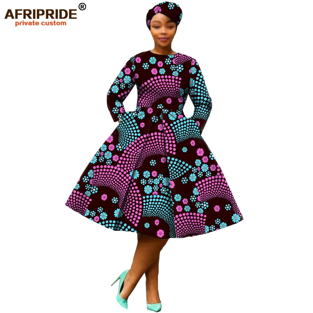 Африканская одежда, Осеннее женское платье AFRIPRIDE, длинный рукав, длина до середины икры, бальное платье, женское Повседневное платье с головным убором A7225111 - Цвет: 315X