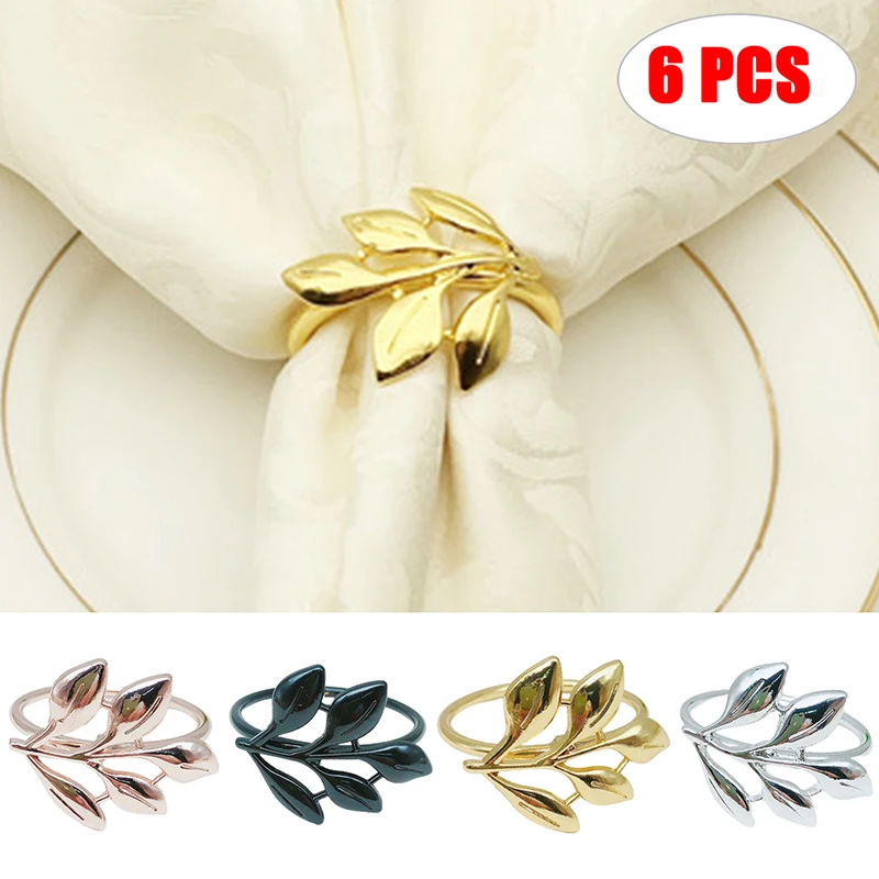 

6PCS Fall Leaves Napkin Ring Holders Buckle Wedding Party Dinner Table Decor