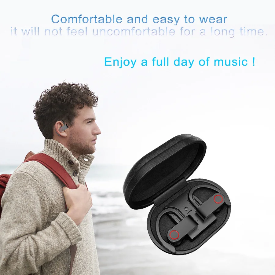 TWS Sports Wireless Bluetooth Earphone Headphones Ear-hook Stereo Earbuds Earphones IPX5 Waterproof with Mic Phone Headset