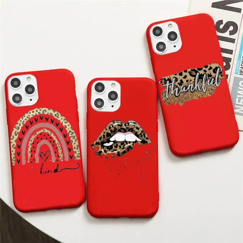 

LOVE Leopard Phone Case For IPhone 6 6s 7 8 Plus X Xs Xr Xsmax 11 12 Pro Promax 12mini Candy Red Silicone Cover