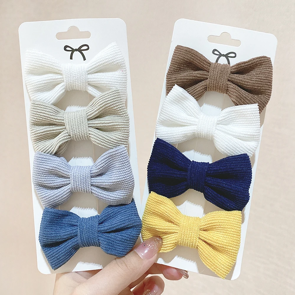 

4Pcs/Set Spring New Sweet Solid Corduroy Color Bow Hair Clip For Kids Girls Bowknot Hair Pin Barrettes Headwear Hair Accessories
