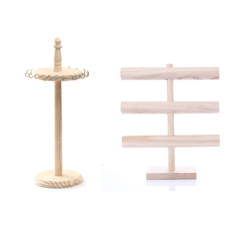 

Wood 18 Hook Necklace Rack Jewelry Rotating Jewelry Display Rack Rack Hanging & Solid Wood 3-Layer Bracelet Holder