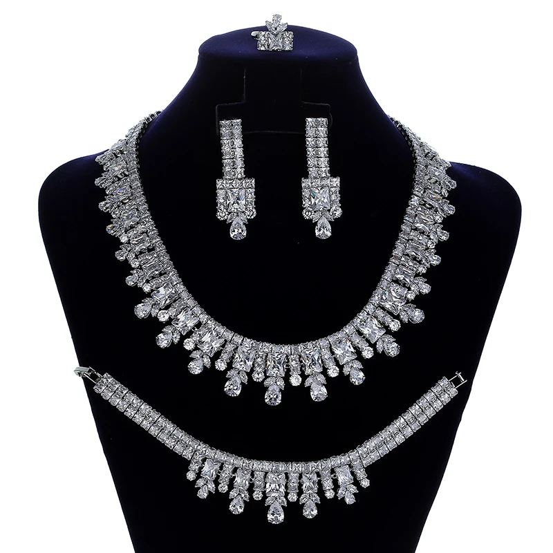 Ювелирные наборы винтажный женский свадебный комплект из колье серёг кольца и