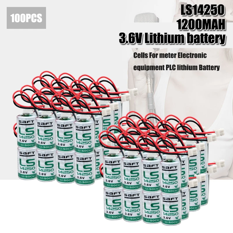 100pcs/lot New Original SAFT LS 14250 LS14250 14250 3.6V 1/2 AA 1/2AA primary battery LS14250 PLC Lithium Battery With Plug