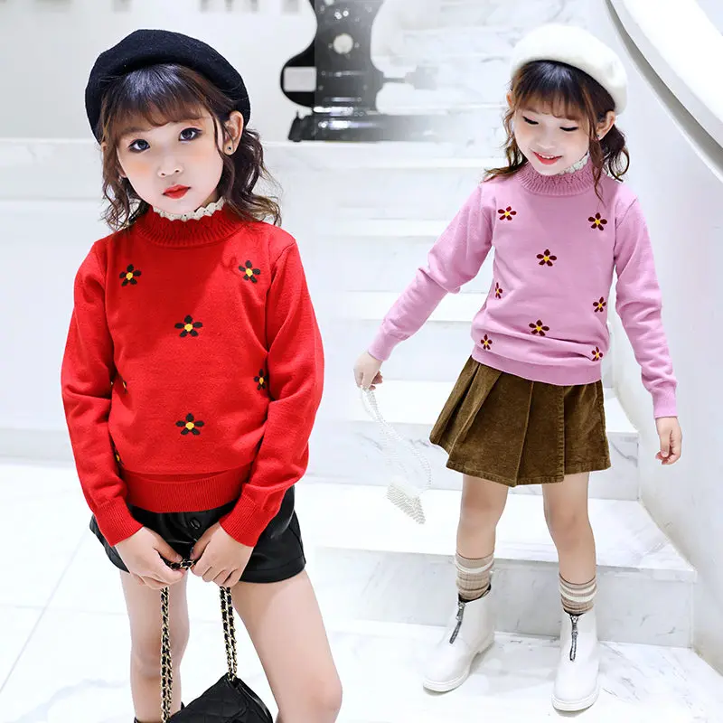 Осень-зима 2019 свитера с кружевным воротником для девочек детская одежда милый