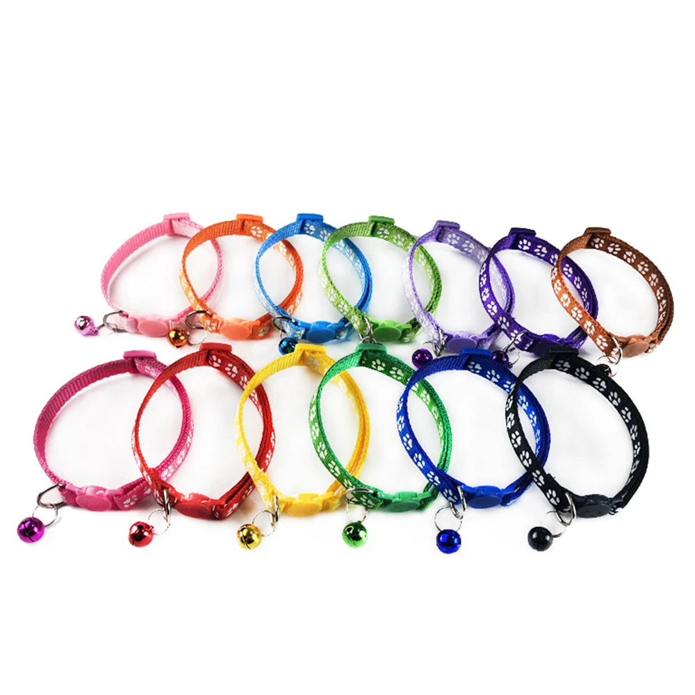 

Adjustable Cat Collar Kitten Necklace Safety Buckle Neck Strap Belt For Cat Paw Claw Print Pattern With Bell Pet Collar