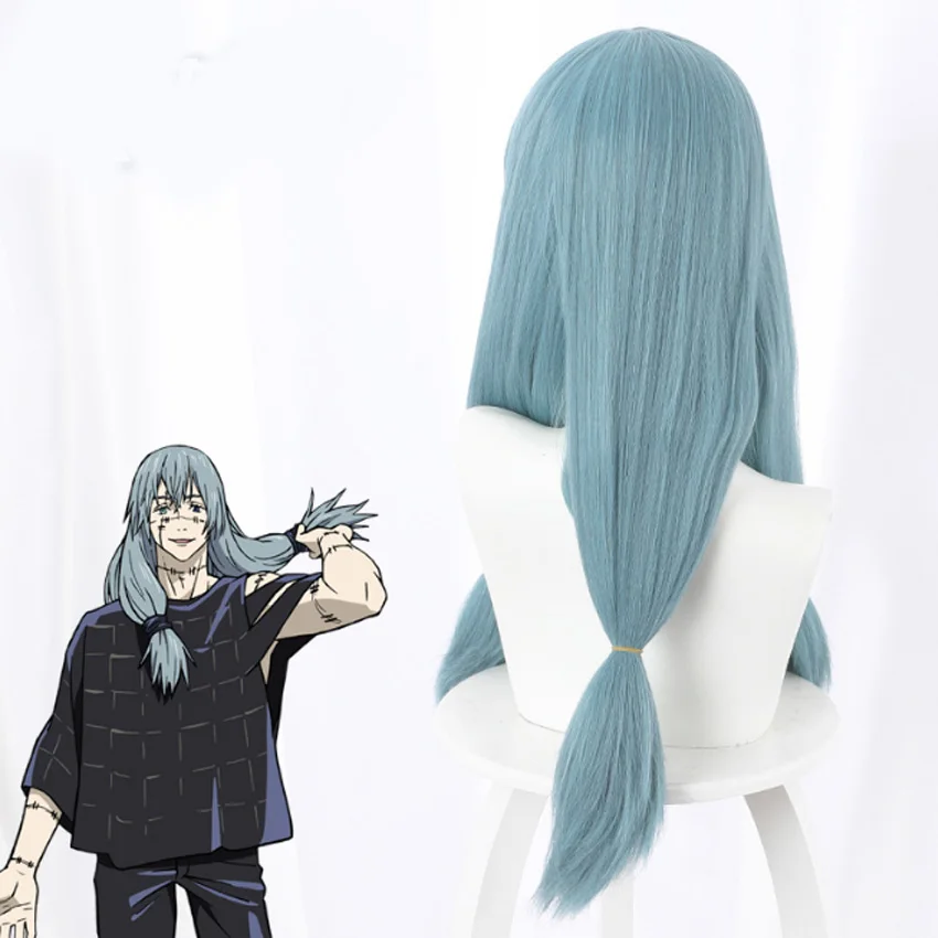 Термостойкие синтетические волосы juyuksu Kaisen Mahito парик для косплея синий двойной