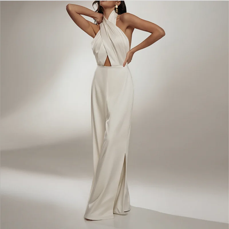 

Cross V-neck Jumpsuits Elegant Slim Roupas Femininas Sleeveless Autumn Winter 2021 Jumpsuits Backless Sexy Wide Leg Pants