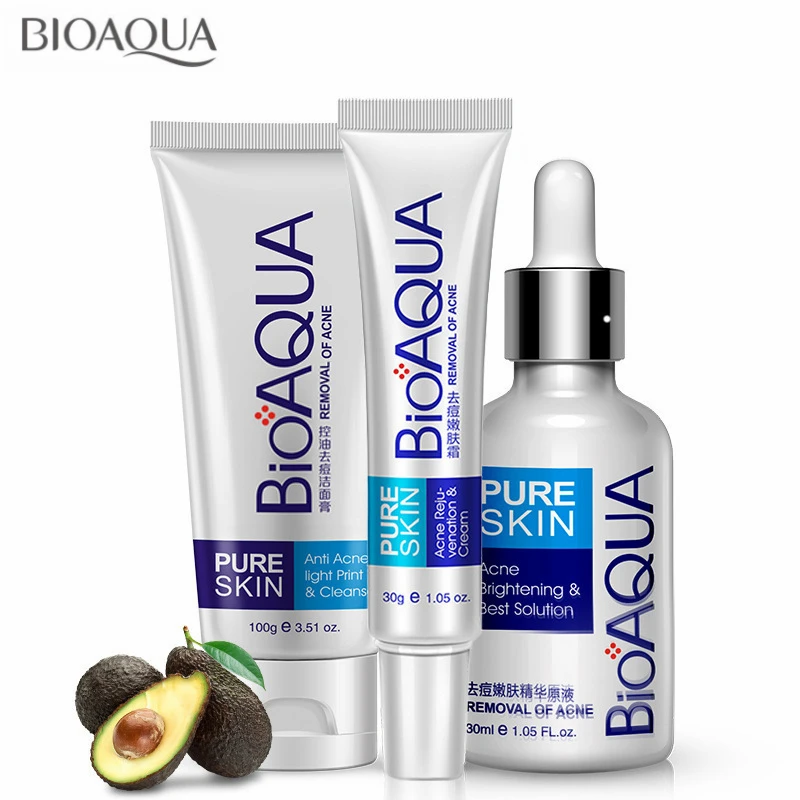 BIOAQUA 3 шт. набор для ухода за кожей лица против акне крем/эссенция/очищающее