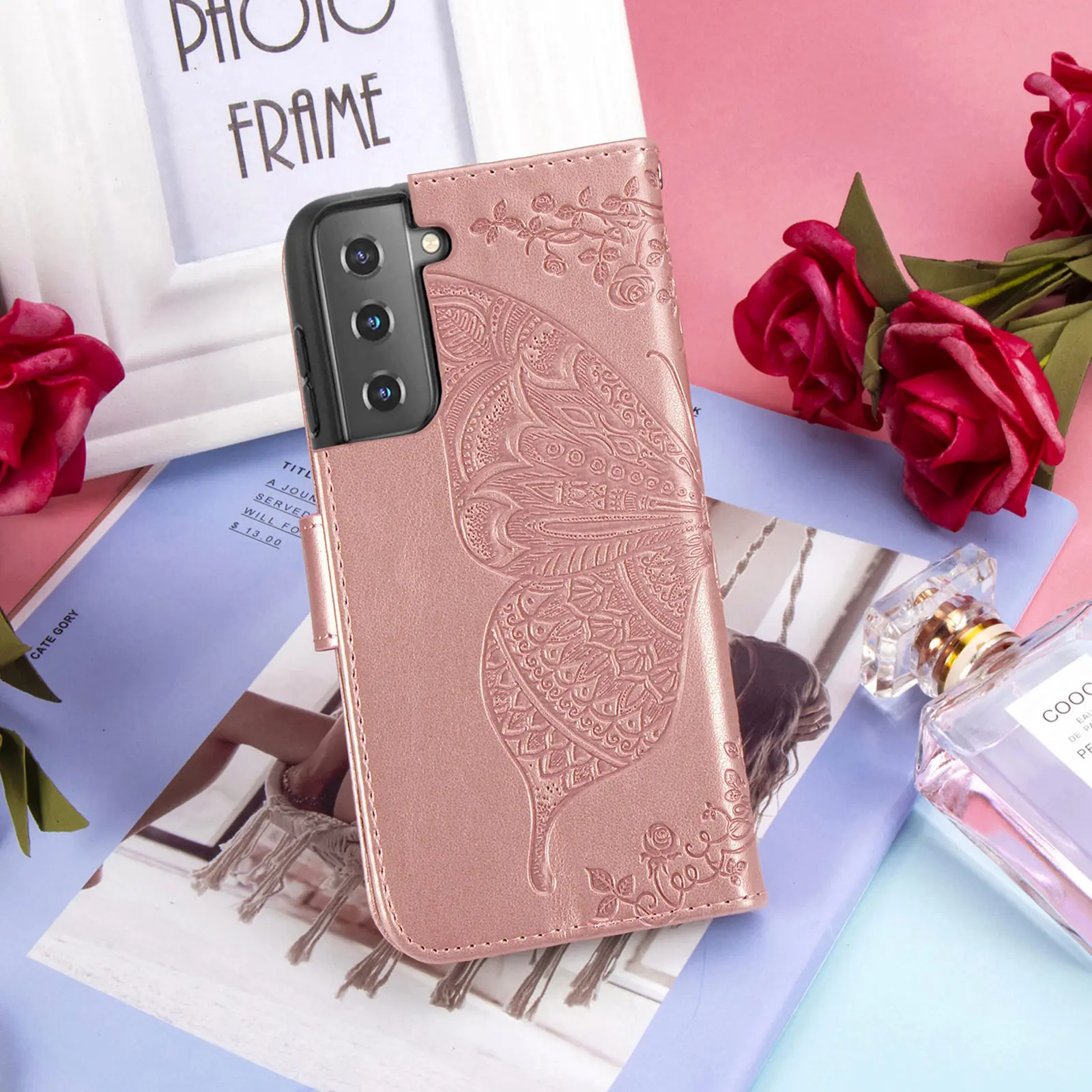 

For Samsung Galaxy S21 Plus Ultra Wallet silicone Cover On For Samsung S21 Phone Case 3d Butterfly rhinestone Leather Flip Cases