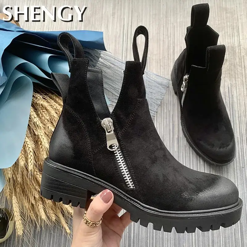 

Новая зимняя женская обувь; Женские ботильоны; Ботинки на молнии, увеличивающие рост на нескользящей подошве женские зимние сапоги; Удобные...