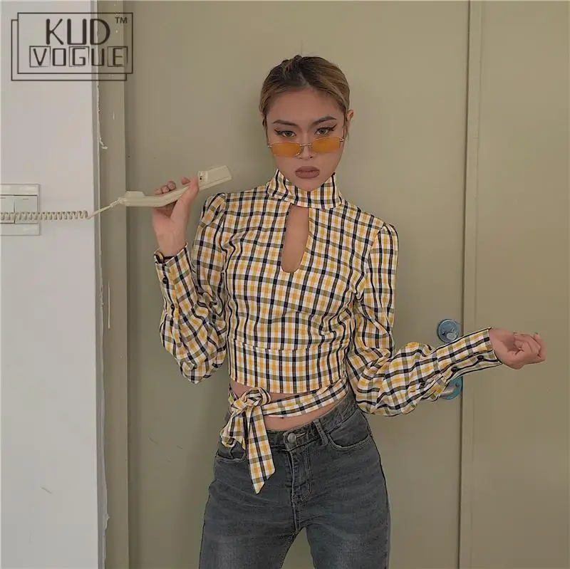 Сексуальная уличная женская блузка винтажная Женская клетчатая рубашка с