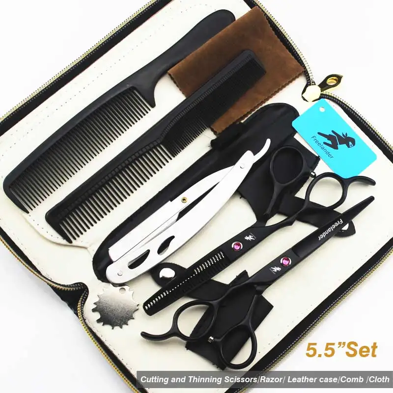 5.5Black Set2 5,5/6,0 дюймов серебряные японские ножницы для волос дешевые Парикмахерские ножницы Ножницы Парикмахерская бритва стрижка левосторонние ножницы - Цвет: 5.5Black Set2