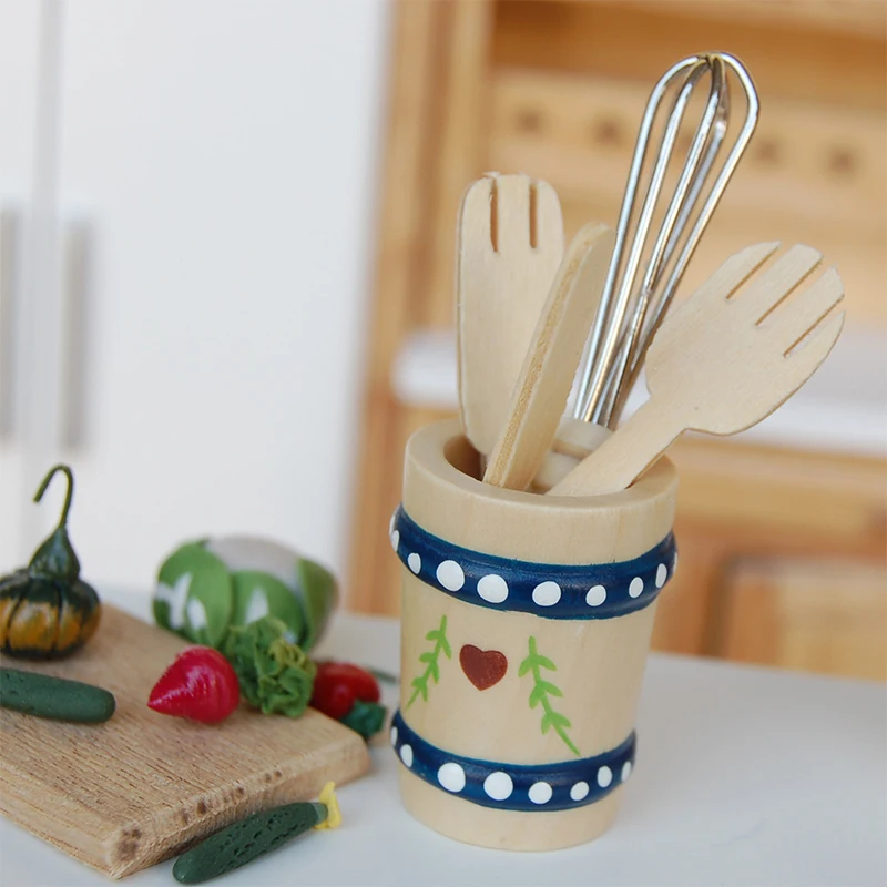ILAND Kitchenware Wooden Shovel Turner Knife Egg Beater 5pcs For 1:12 Dollhouse Miniature DK045 | Игрушки и хобби