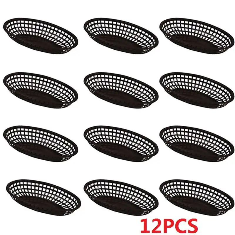 12pcs Black 9,5 ''пластиковая корзина для быстрого питания, сэндвич-дог, подносы для сервировки, дюжина пластиковых тарелок, обеденная тарелка, аксессуары для ресторана, бара, инструмент - Цвет: 12pcs Black