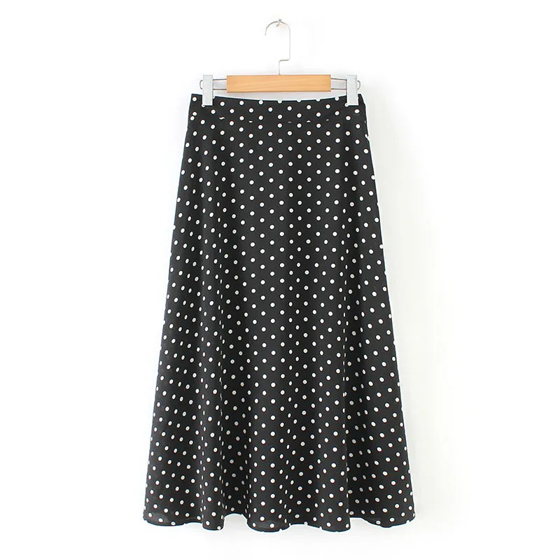 

Spring Summer Women Elegant Dot Long Skirt Big Width Polyester Lining Style Skirt
