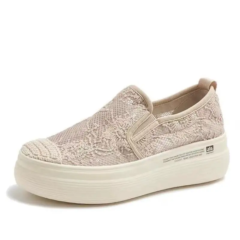 

Thick Soled Inner Raised Single Shoe Women's Summer Lace Breathable 2021 New Casual One Foot Fisherman's Shoes
