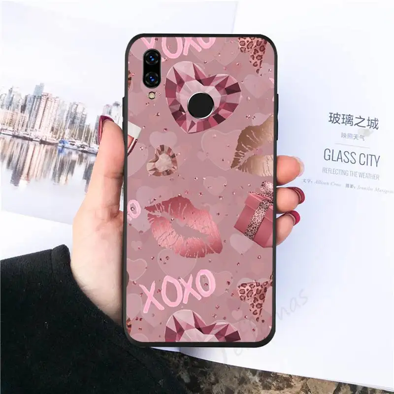 

Gold Rose Glitter Love pattern Phone Case For Huawei Honor view 7a5.45inch 7c5.7inch 8x 8a 8c 9 9x 10 20 10i 20i lite pro