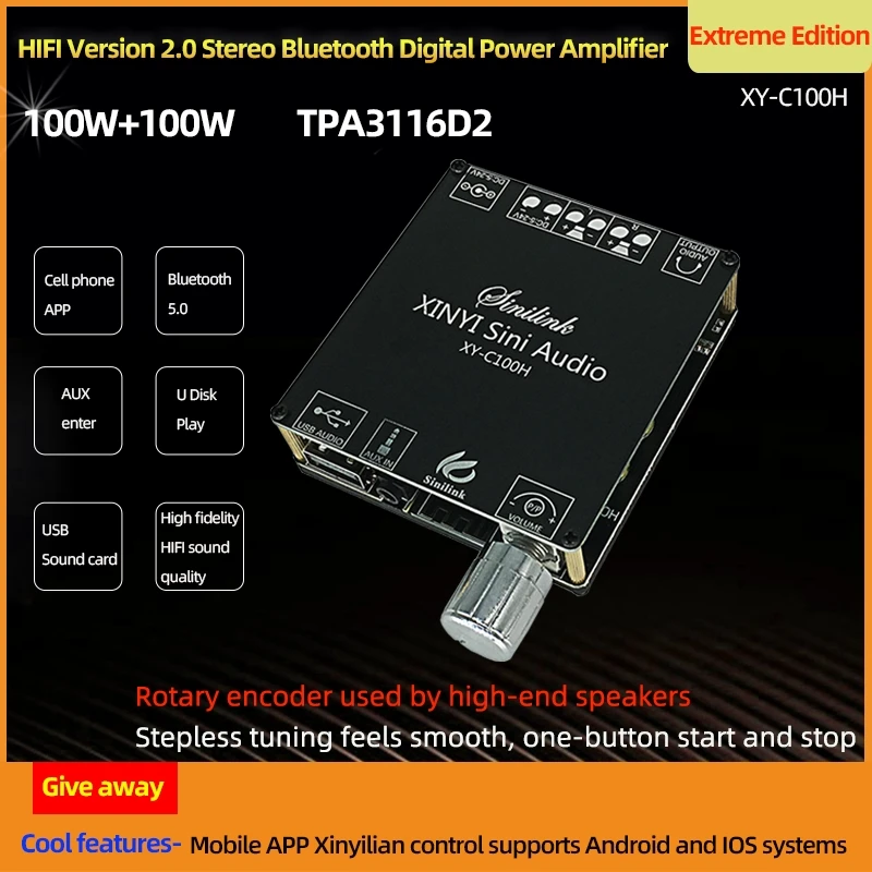 XY-C100H HIFI 100WX2 TPA3116D2 Bluetooth 5 0 высокомощный цифровой усилитель стереоплата AUX USB