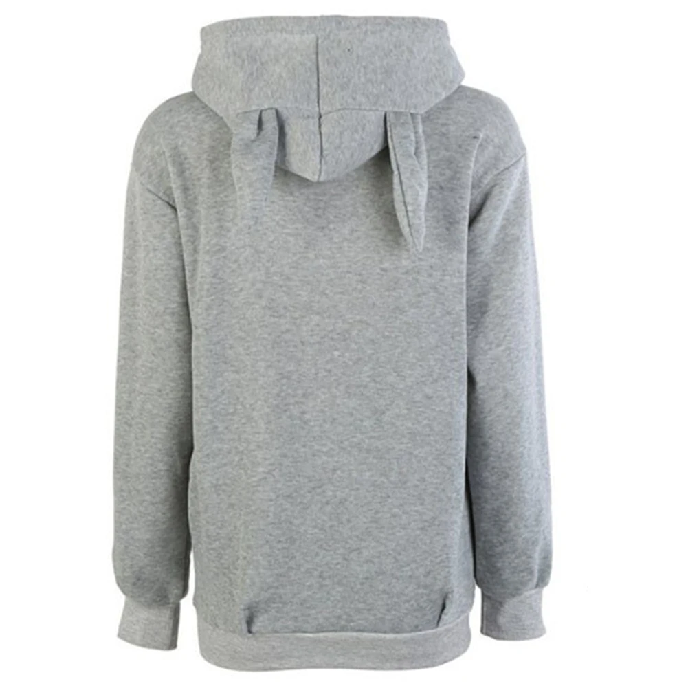 Женская толстовка с кроличьими ушками однотонная серая свободная длинными