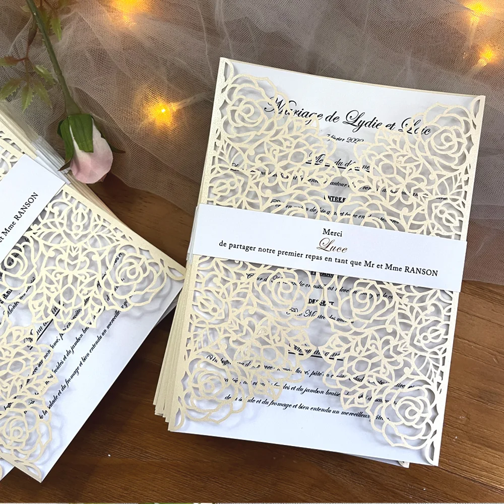 

Laser Cut Card Romantic Rose Flowers Greeting card Wedding Invitation Menu card Wedding Party Supplies