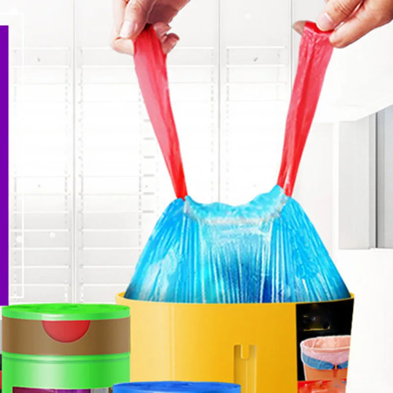 

90 Pcs/Lot Garbage Bag Thick Automatic Closing Hotel Office Househould Portable 40*45cm Stringing Random Color Plastic Trash Bag