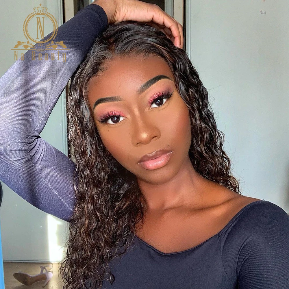 Медовая Блондинка хайлайтер кудрявый парик T часть кружева человеческие волосы