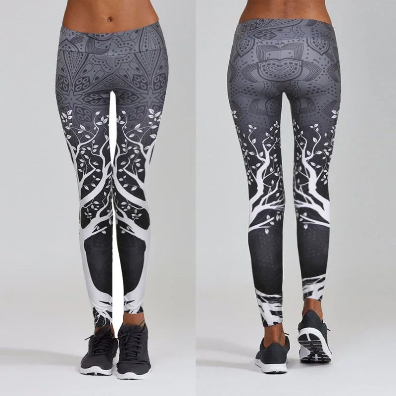 Леггинсы женские спортивные с высокой талией и принтом дерево | Женская одежда