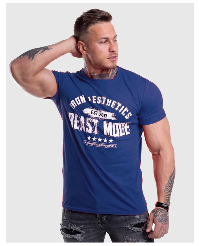 Новинка 2019 мужские спортивные тренажерные залы футболка для фитнеса